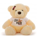 2 feet big peach teddy bear wearing a Get Well Soon T-shirt